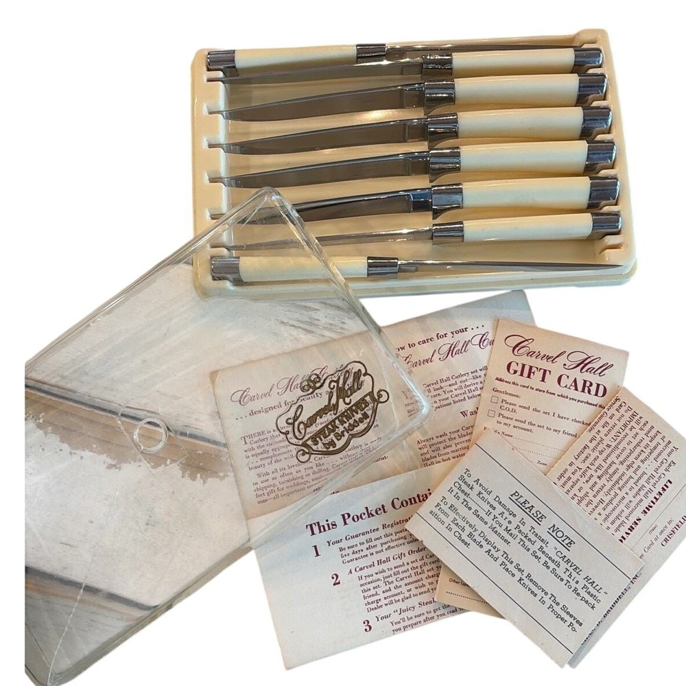 Vintage Carvel Hall by Briddell Steak Knife Set 8 Piece Cream Silver Stainless
